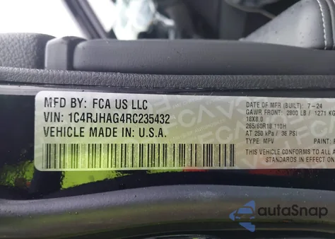 2024 Jeep Grand Cherokee Altitude X 4X4 from USA, damaged, VIN 1C4RJHAG4RC235432